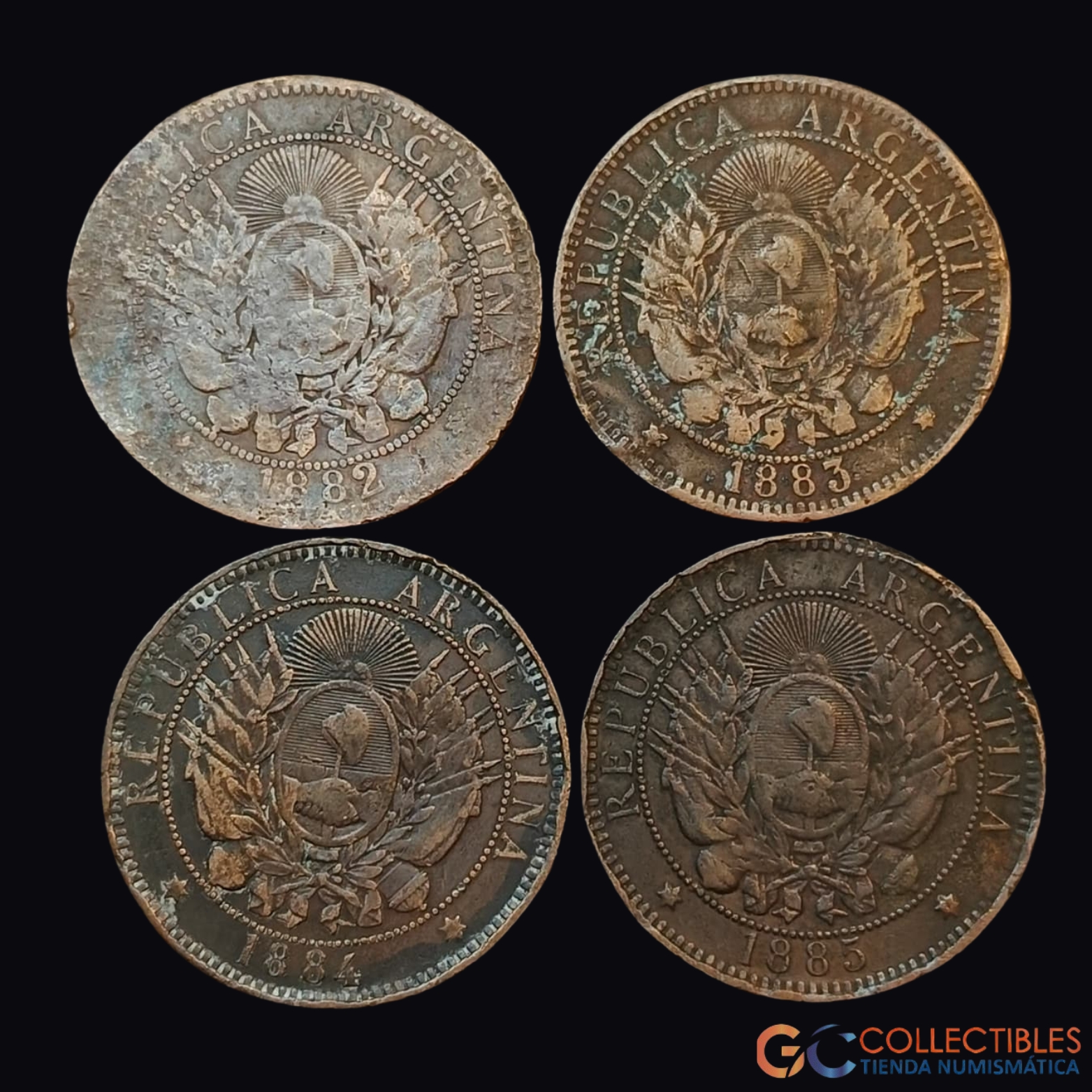 Lote 0100 - Argentina – Lote x 4 - 2 Centavos 1882‑1883-1884-1885