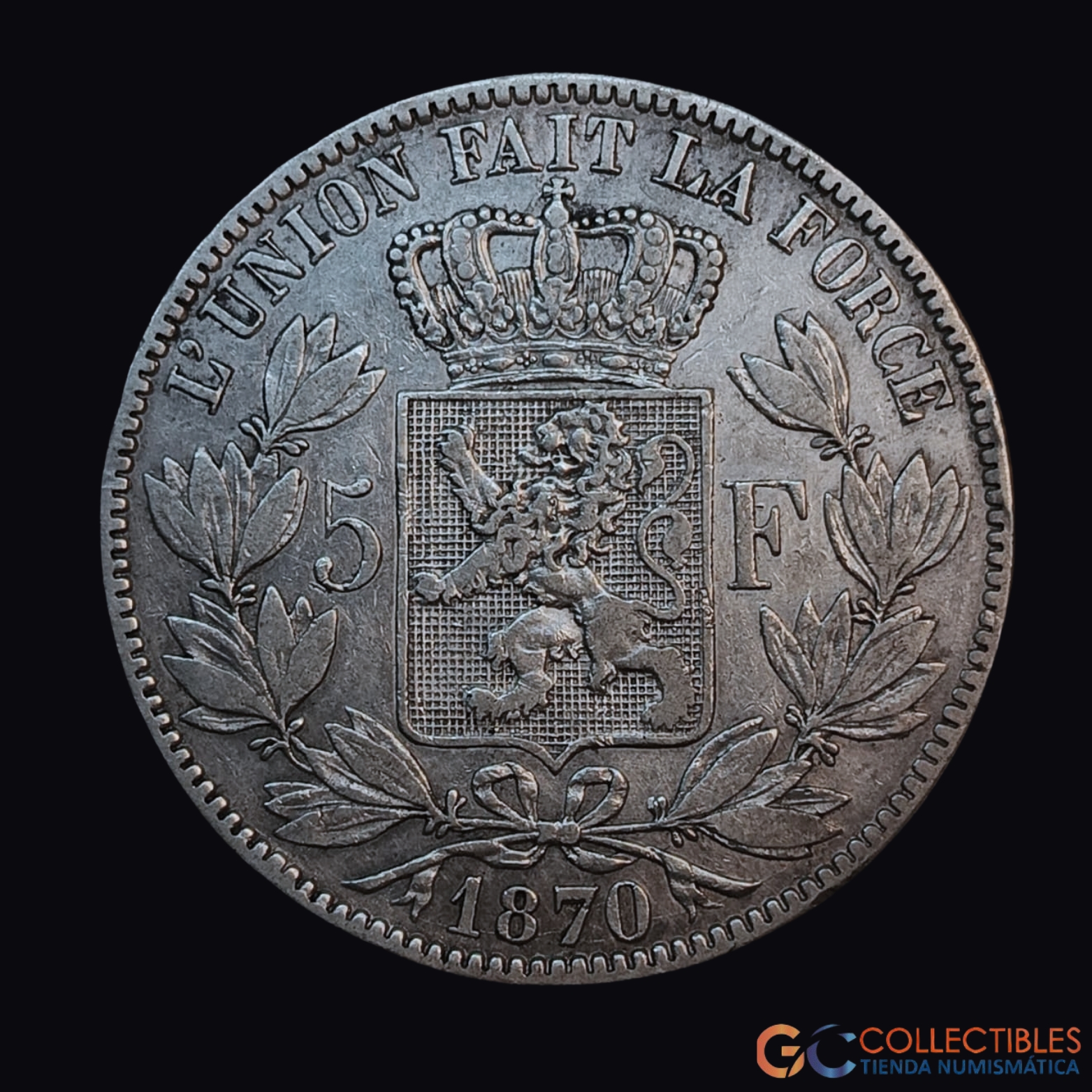 Lote 0032 - Bélgica – 5 Francos 1870