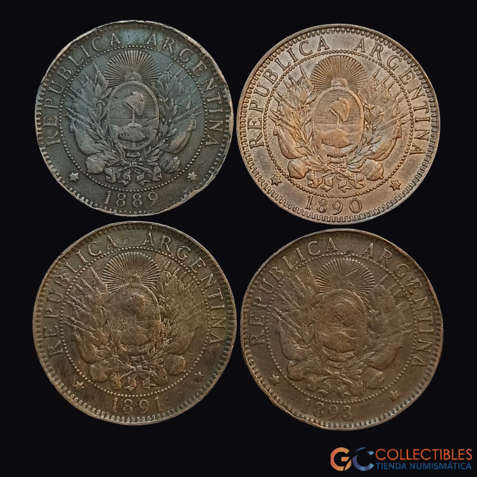 Lote 0101 - Lote x 4 Monedas de 2 Centavos de 1889, 1890, 1891 y 1893.