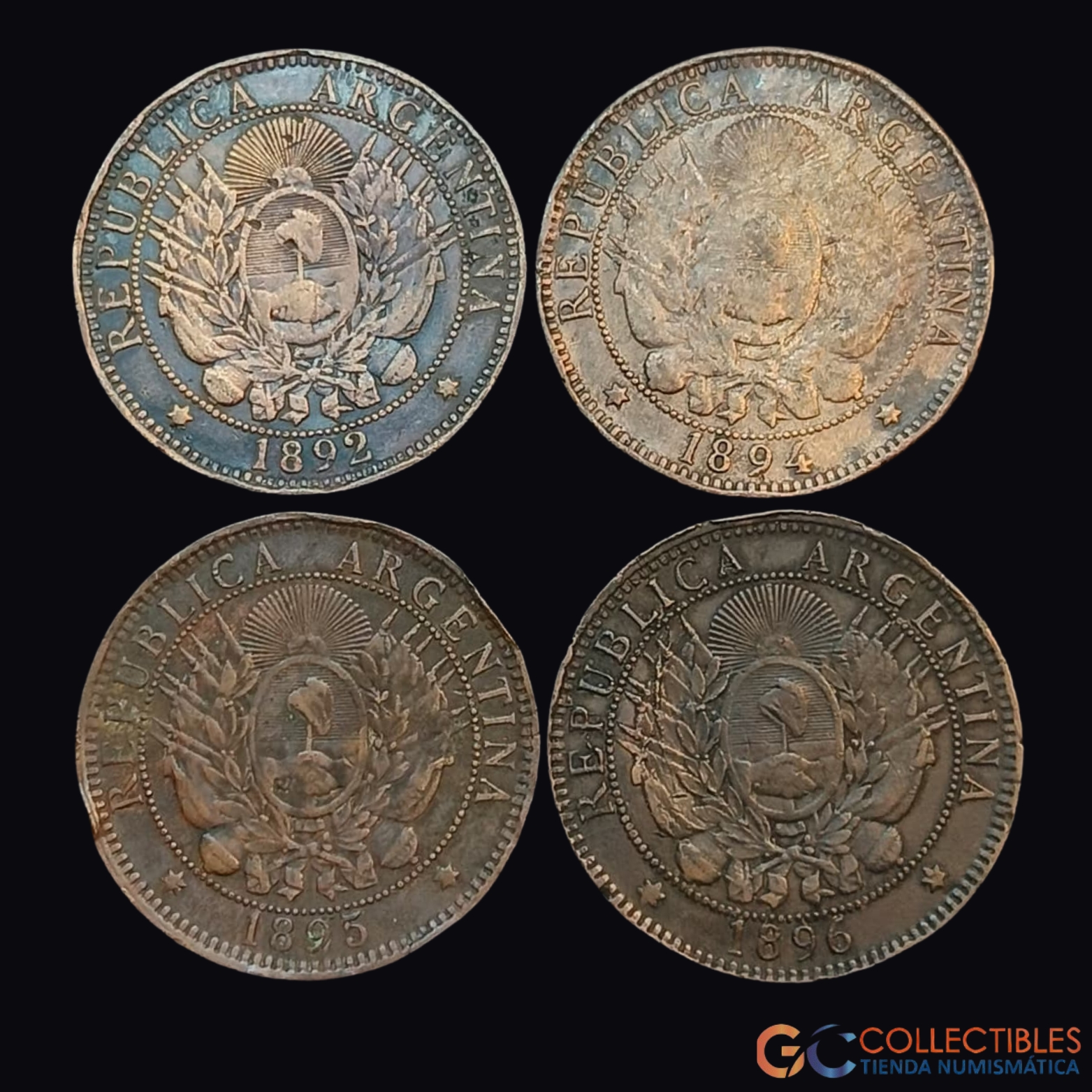 Lote 0102 - Lote x 4 Monedas de 2 Centavos de 1892, 1894, 1895 y 1896