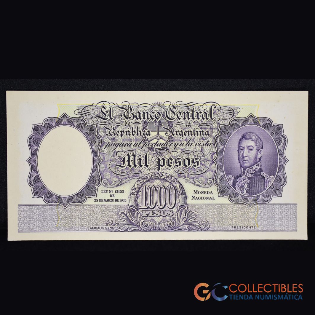 Lote 1026 - América del Sur/Argentina - 1000 Pesos Moneda Nacional – 1935 (Ley 12.155) - Billete de prueba (Ensayo)