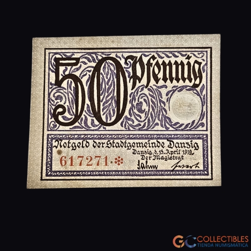 Lote 1030 - Europa/Alemania - Dánzig -50 Pfennig – 15 de abril de 1919