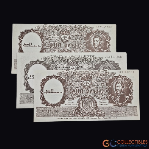 Lote 1041 - América del Sur/Argentina - 1000 Pesos Moneda Nacional ca. 1880–1890 (Facsímil) x 3