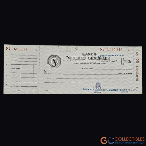 Lote 1045 - América del Sur/Argentina - Cheque en blanco Banco Société Générale S.R.L. década del 50