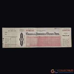 Lote 1049 - América/Argentina - Cheque en blanco Banco Provincia de Buenos Aires (Sucursal Adrogué, década del 40)