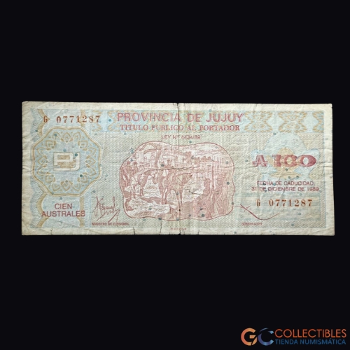 Lote 1052 - América/Argentina - 100 Australes Provincia de Jujuy 1989 (Bono provincial)