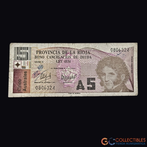 Lote 1053 - América/Argentina - 5 Australes Provincia de La Rioja 1987 (Bono provincial)