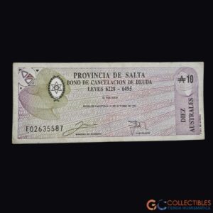 Lote 1054 - América/Argentina - Bono Provincia de Salta 10 Australes 1988 (Col#64)