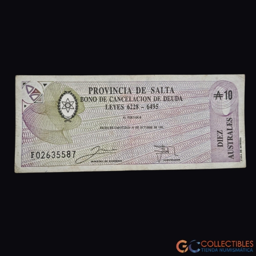 Lote 1054 - América/Argentina - Bono Provincia de Salta 10 Australes 1988 (Col#64)