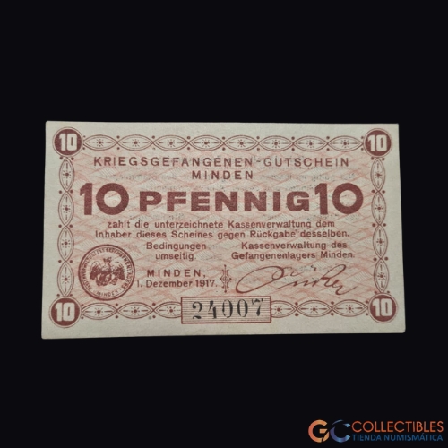 Lote 1060 – Europa/Alemania – Campo de Prisioneros de Minden 10 Pfennig 1917 (Campbell #3287)