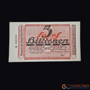 Lote 1061 – Europa/Alemania – Ciudad de Duisburg 5 Billones de Marcos 1923 (Notgeld)