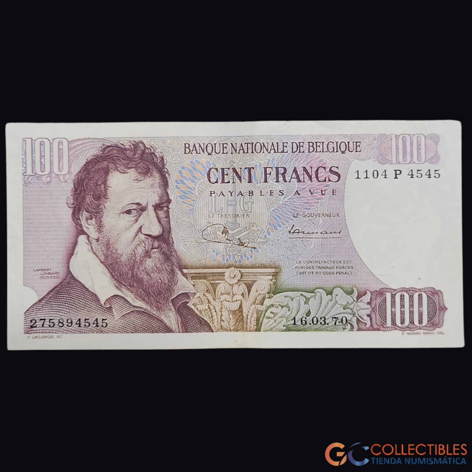 Lote 1065 – Europa/Bélgica – 100 Francos 1970 (Pick 134b)