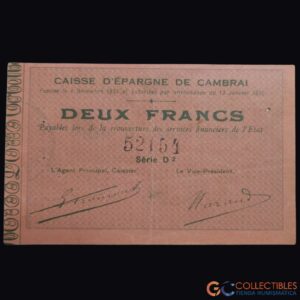 Lote 1075 – Europa/Francia – Cambrai 2 Francos 1914 (Pir#59.508)