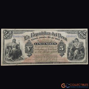 Lote 1080 – América/Perú – 5 Soles 1879 (Pick 4)