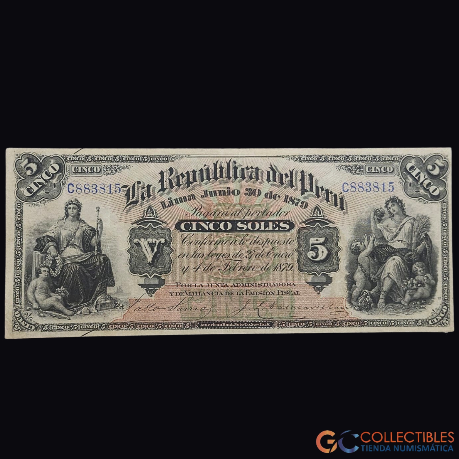Lote 1080 – América/Perú – 5 Soles 1879 (Pick 4)