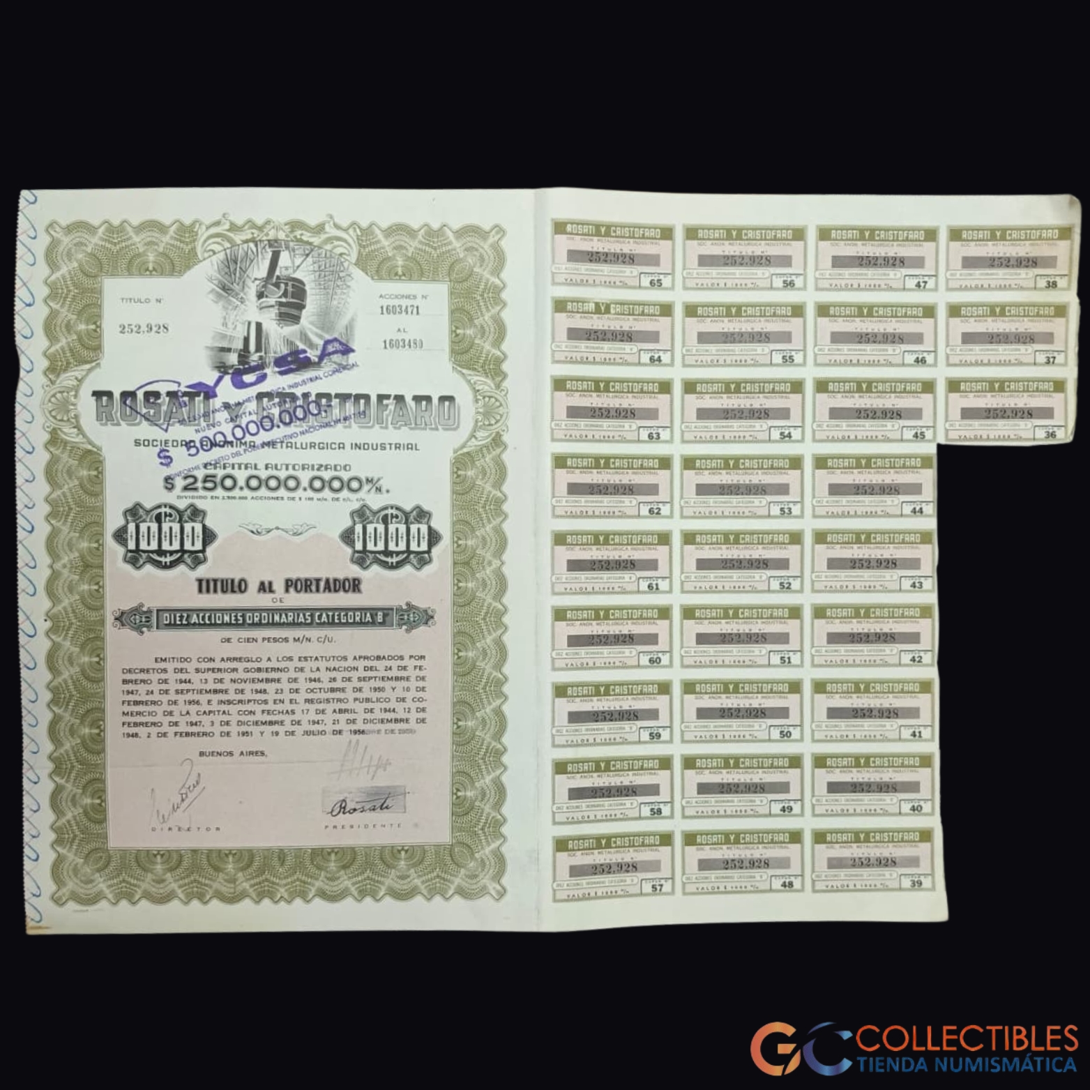 Lote 1096 - América del Sur/Argentina - Acción Rosati y Cristofaro S.A. – Categoría B – ca. 1960