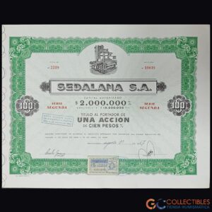 Lote 1115 - América – Uruguay Sedalana S.A. – Título al Portador de 1 Acción de 100 Pesos – agosto de 1947