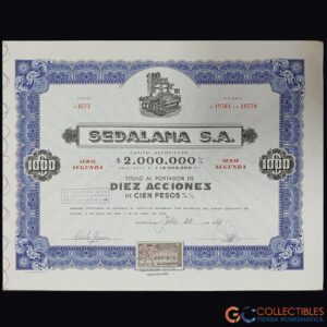 Lote 1116 - América – Uruguay Sedalana S.A. – Título al Portador de 10 Acciones de 100 Pesos – julio de 1949