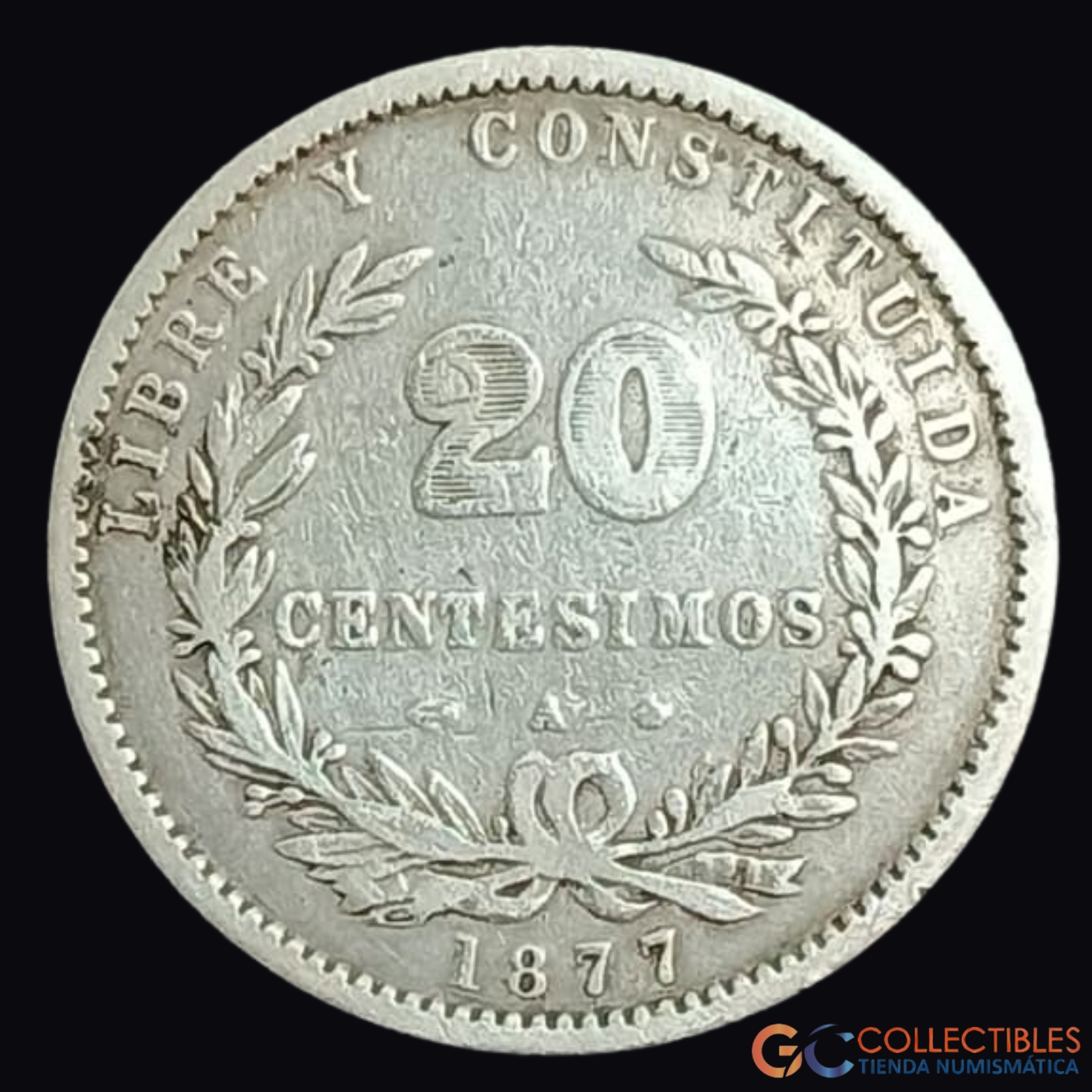 Lote 0186 - Uruguay – 20 Centésimos 1877