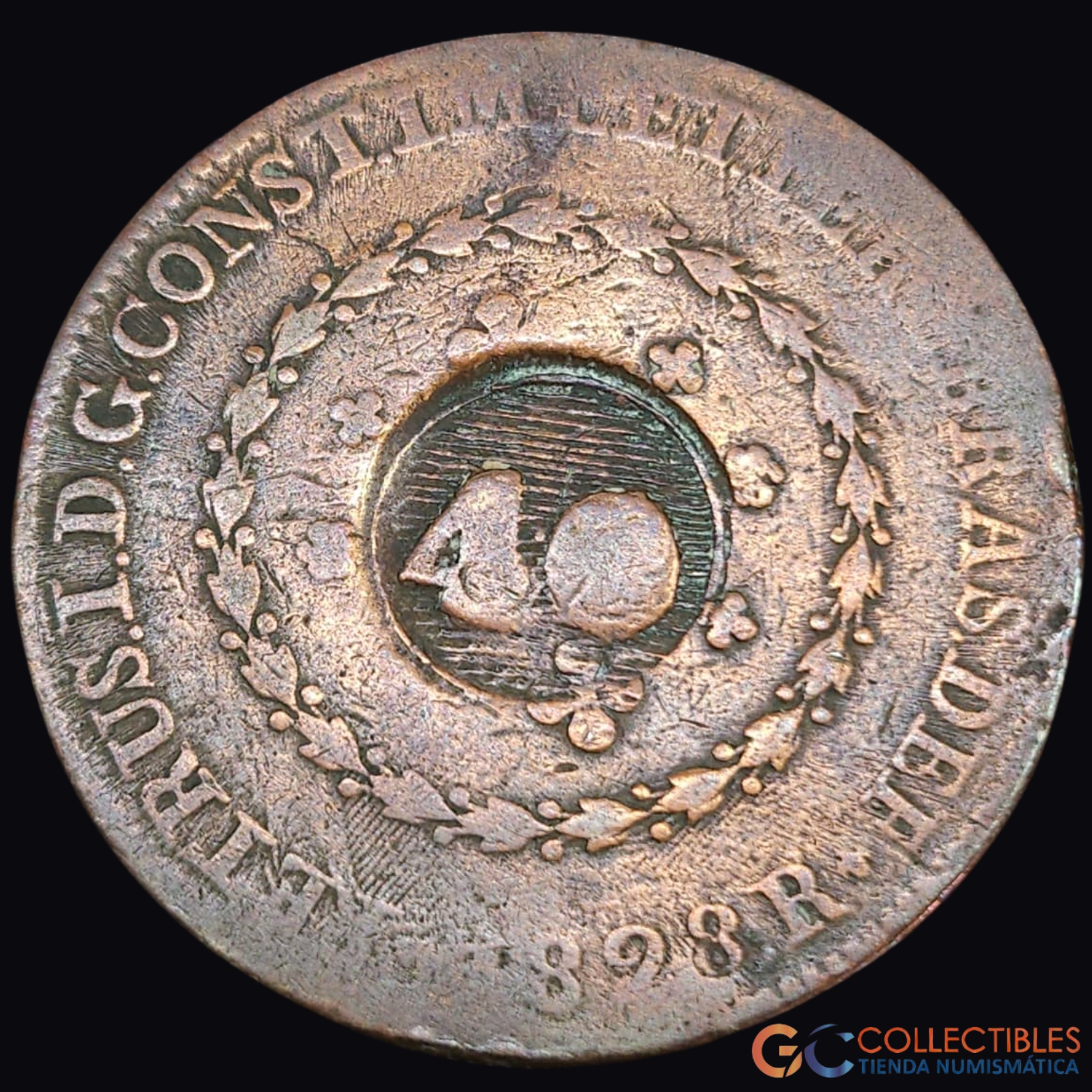 Lote 0296 - Brasil – 40 Réis 1828 (Contramarca en 80 Réis)