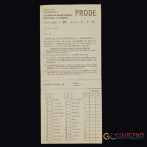 Lote 3020 - Talonario original PRODE (Pronósticos Deportivos) – Concurso Nº 20
