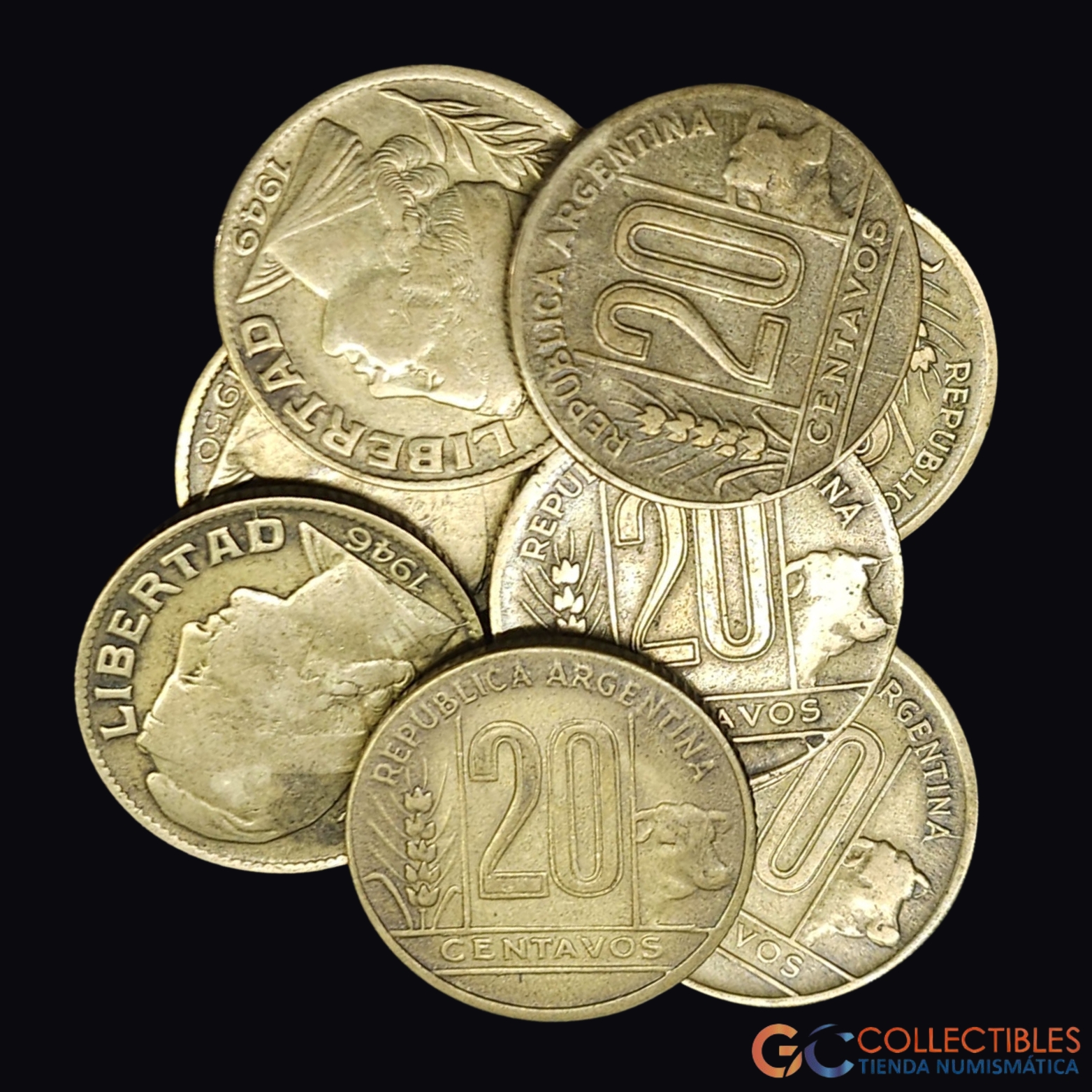 Lote 0435 - Argentina – Lote x 8 monedas (20 Centavos, 1942–1950) (falta 1945).