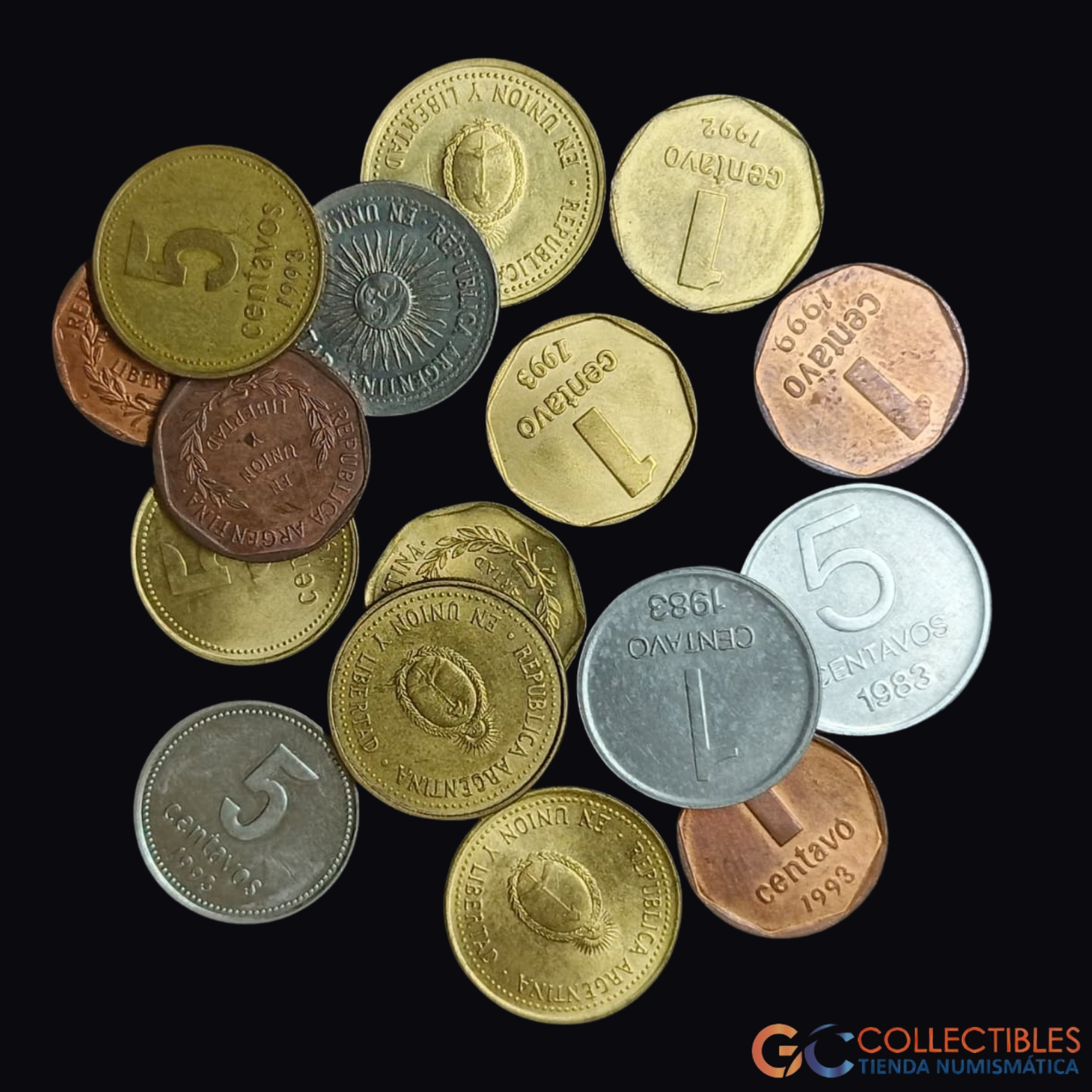 Lote 0437 - Argentina – Lote x 16 monedas (1, 5 y 10 Centavos, 1983–1999).