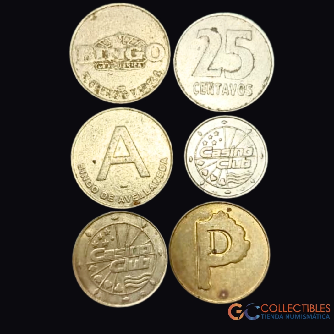 Lote 2077 - Lote x 6 fichas de bingo y casino – ca. 1990–2000