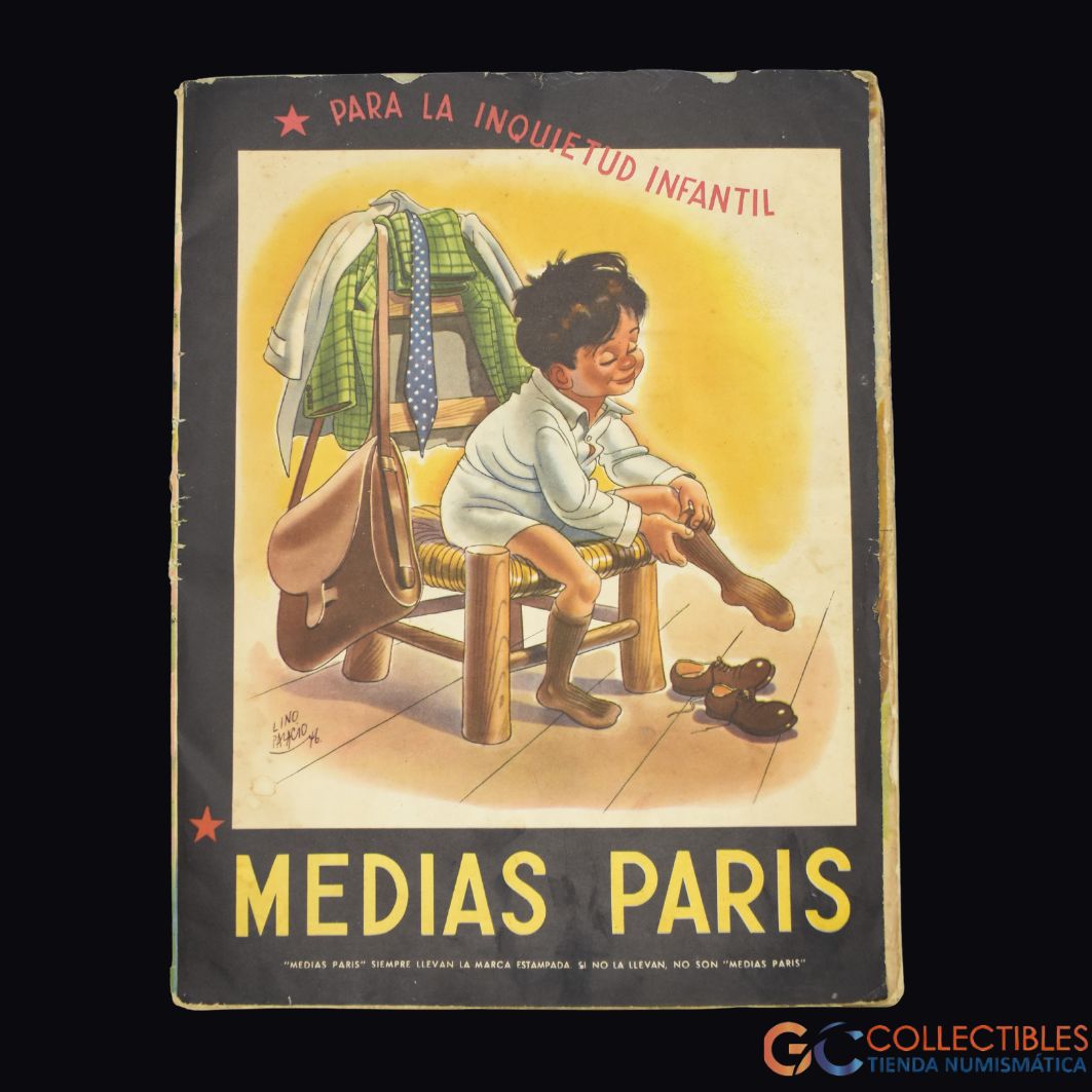 Lote 3039-Revista publicitaria Medias París, ejemplar de colección ilustrado por Lino Palacio, con propaganda infantil