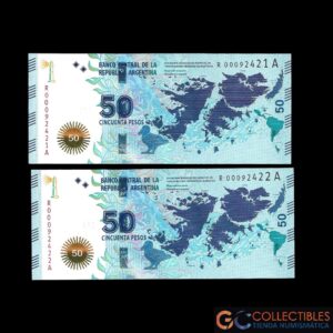 Lote 1029 - Argentina 50 Pesos 2015 Lote x 2 Correlativos Vanoli - Dominguez Col-815R