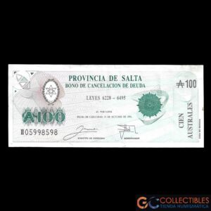 Lote 1039 - Argentina Salta 100 Australes 1989 Col-068