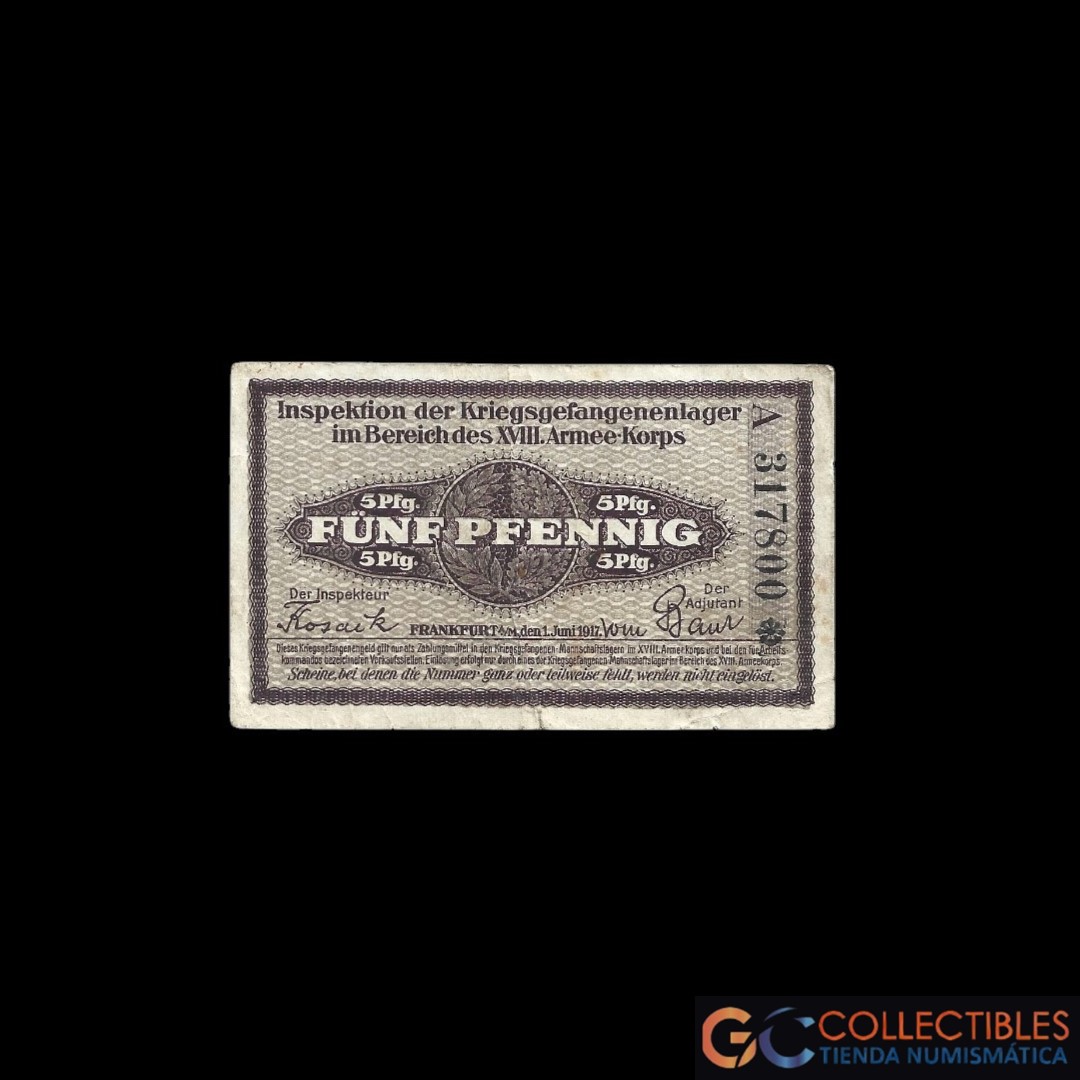 Lote 1043 - Alemania Frankfurt, Campo de Prisioneros, 5 Pfennig 1917 Camb-2955