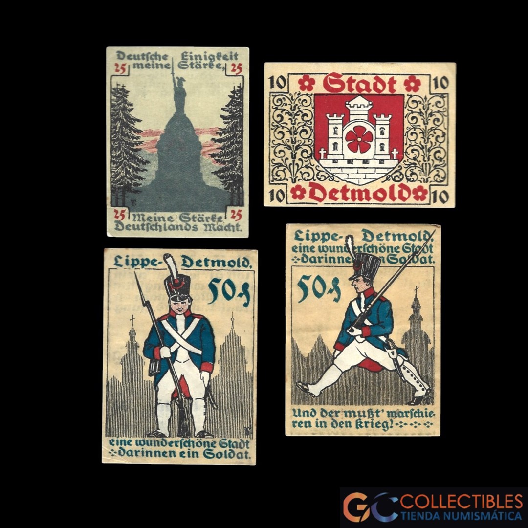 Lote 1046 - Alemania (Detmold) x 4 - 10, 25 y 50 Pfennig 1920
