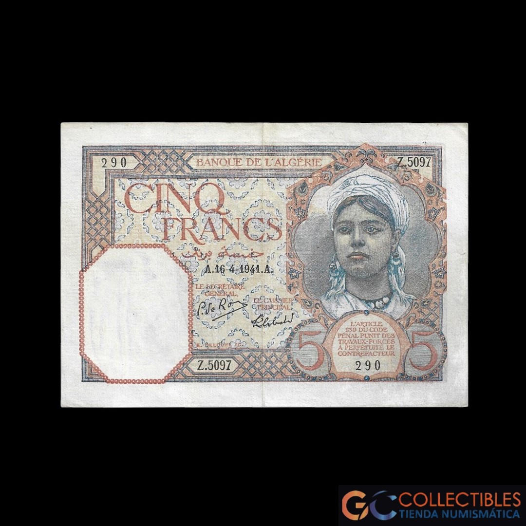Lote 1060 - Argelia 5 Francos 1941