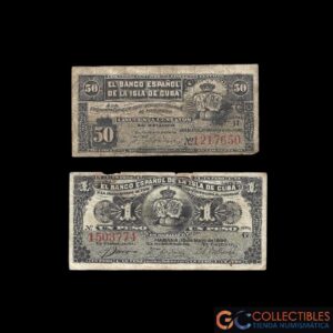 Lote 1086 - Cuba Serie Billetes x 2 - 50 Centavos y 1 Peso 1896