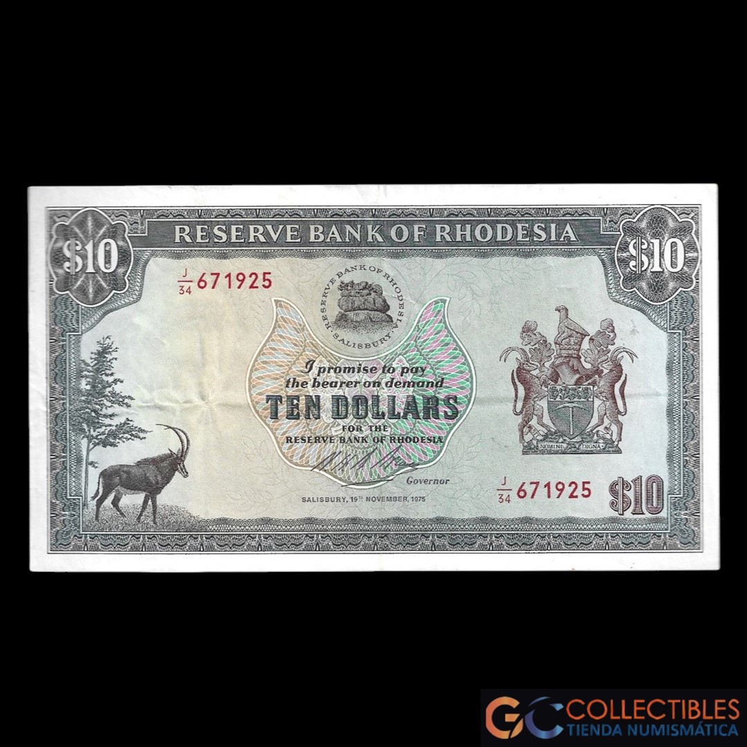 Lote 1149 - Rhodesia 10 Dolares 1975