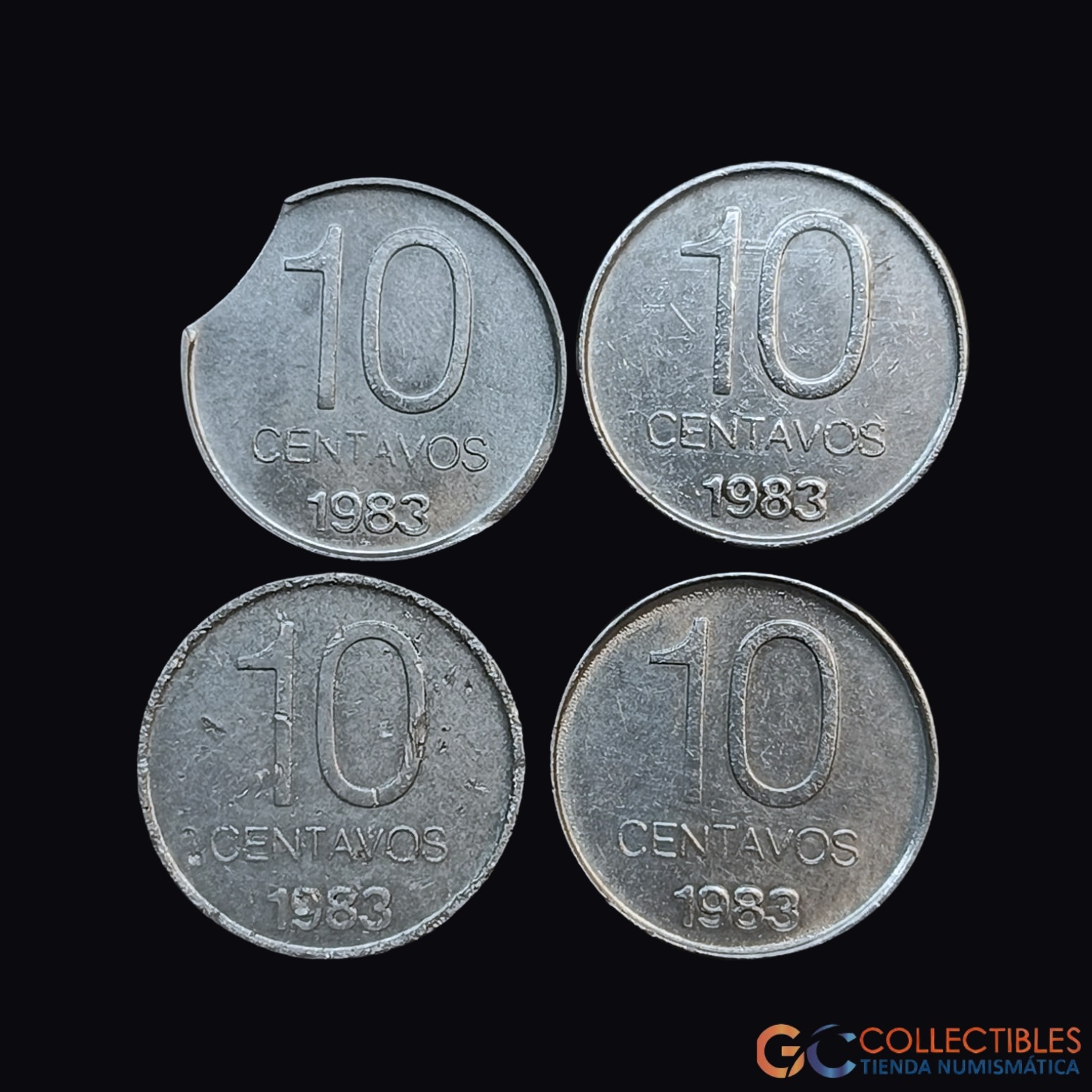 Lote 0015 - Argentina – Lote x 4 10 Centavos 1983 - Errores