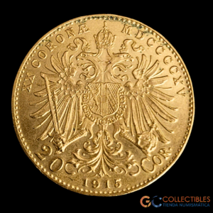 Lote 0203 - Med - Imperio Austrohúngaro – 20 Corona – 1915 – Oro 0.900, 6.775g, ø 21mm