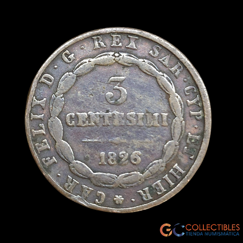 Lote 0184 - Italia (Reino de Cerdeña) 3 Centésimos 1826