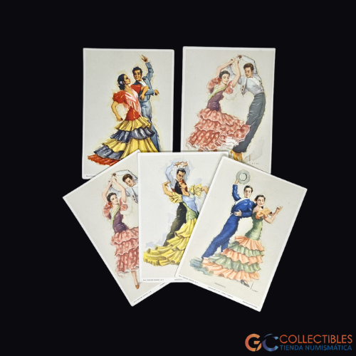 Lote 3063 - Postales ilustradas x 5 - Flamenco Español en Simil Bordado