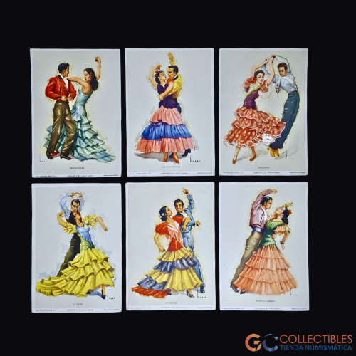 Lote 3042 - Lote 5 Postales Ilustradas Baile Flamenco Español
