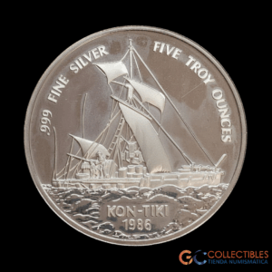 Lote 0221 - Samoa 25 Tala 1986 (5 Onzas); Embarcación “Kon-Tiki” Proof