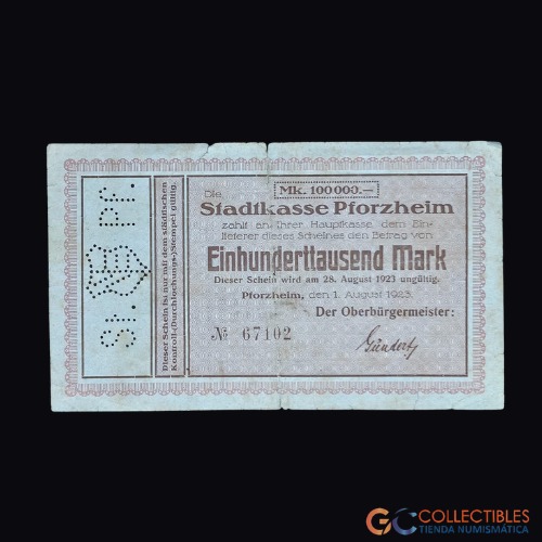 Lote 0007 - Alemania - 10000 Mark Pforzheim 1923