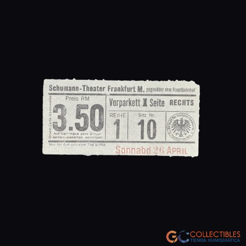 Lote 0008 - Alemania - Boleto Teatro Schumann 3.5 Reichsmark
