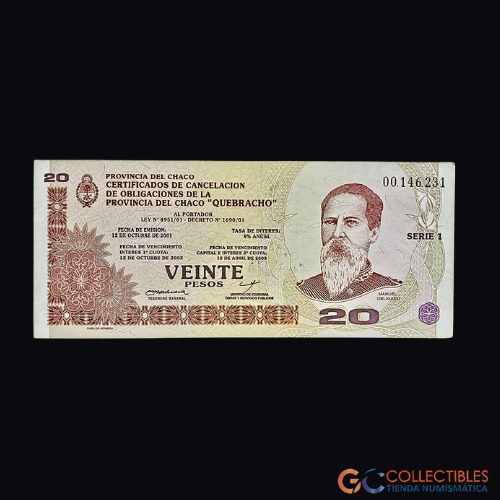 Lote 0026 - Argentina - Bono 20 Pesos Provincia de Chaco 2001