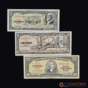 Lote 0055 - Cuba - Set x 3 billetes 5, 10 y 20 Pesos