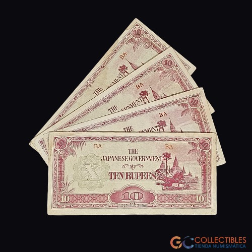 Lote 0090 - Myanmar - Set x 4 billetes 10 Rupias 1942-1944